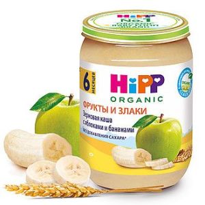 Хипп пюре зерновая каша с яблоками и бананами 190 гр./6 шт.