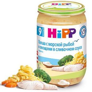 Хипп пюре лапша с морской рыбой и овощами в сливочном соусе 220 гр./6 шт.