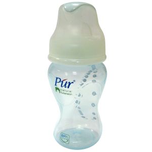 Пур бутылочка пластиковая, широкое горло, силиконовая соска 250 мл. 9002