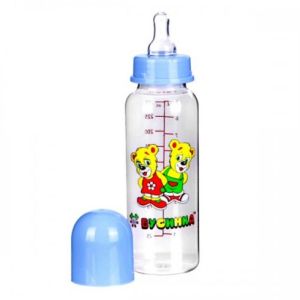 Бусинка бутылочка пластиковая, стандартное горло, силиконовая соска с 0 мес. 250 мл. 1102
