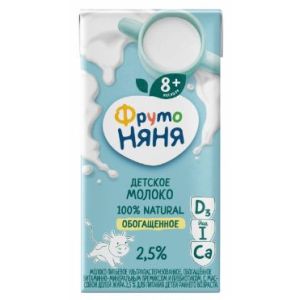 ФрутоНяня молоко обогащенное витаминами 2,5% 200 мл.