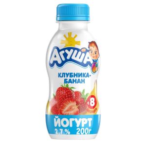 Агуша йогурт питьевой клубника банан 2,7% 200 мл.