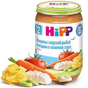 Хипп пюре макароны с морской рыбой и овощами в томатном соусе 220 гр./6 шт.
