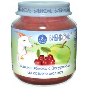 Бибиколь пюре вишня, яблоко с йогуртом из козьего молока 125 гр./6 шт.