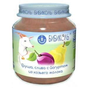 Бибиколь пюре груша и слива с йогуртом из козьего молока 125 гр./6 шт.