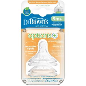 Доктор Браун Оптионс+ соска силиконовая, широкое горло, Y-разрез, для соков и жидких каш, с 9 мес. 2 шт. 201