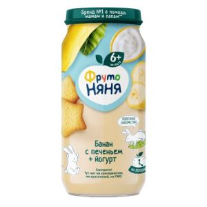 ФрутоНяня пюре банан и йогурт с печеньем 250 гр./12 шт.