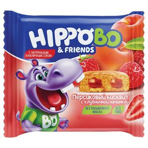 Бонди HIPPOBO бисквит с персиком и клубникой 30 гр.