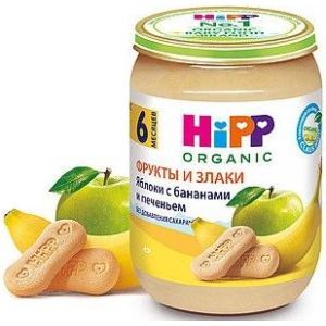 Хипп пюре яблоко и банан с печеньем 190 гр./6 шт.