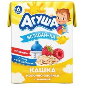 Агуша Вставайка каша овсяная с малиной молочная 200 мл.