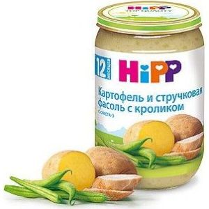 Хипп пюре молодой картофель, зеленая фасоль и кролик 220 гр./6 шт.
